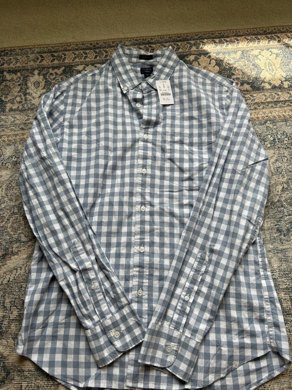 NWT J Crew Light Blue and White Gingham Button-Down Shirt